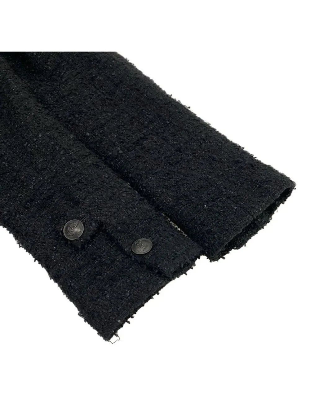 Chanel Jacket M Black CC Logo Button Tweed Long Sleeve Wool